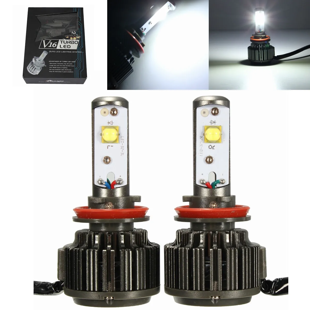 

New Brand new Car auto LED Headlight lamp H8 H9 H11 7200LM 6000K 60W bulb with Wire Car Styling 8V-48V