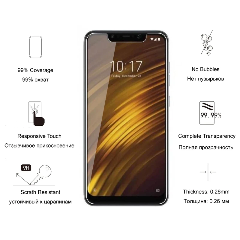 Закаленное стекло для Xiaomi Pocophone F1 Premium 0 26 мм Защита экрана Poco защитное