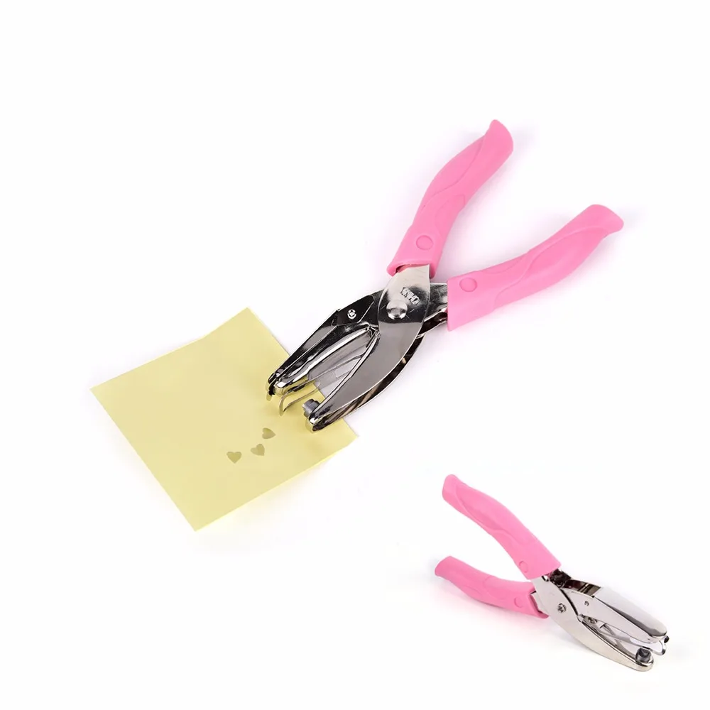 

Hand-held 1-Hole Metal Paper Punch Single Heart Shape Hole for Greeting Cards Scrapbook Notbook Puncher Hand Tool with Pink Grip
