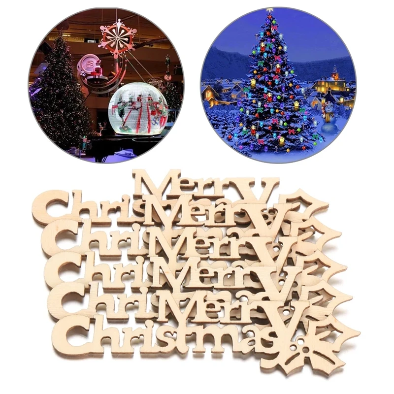 

10pcs Merry Christmas Hanging Ornament Wooden Letter Christmas Crafts for Home Xmas New Year Navidad Decoration Wood Slice