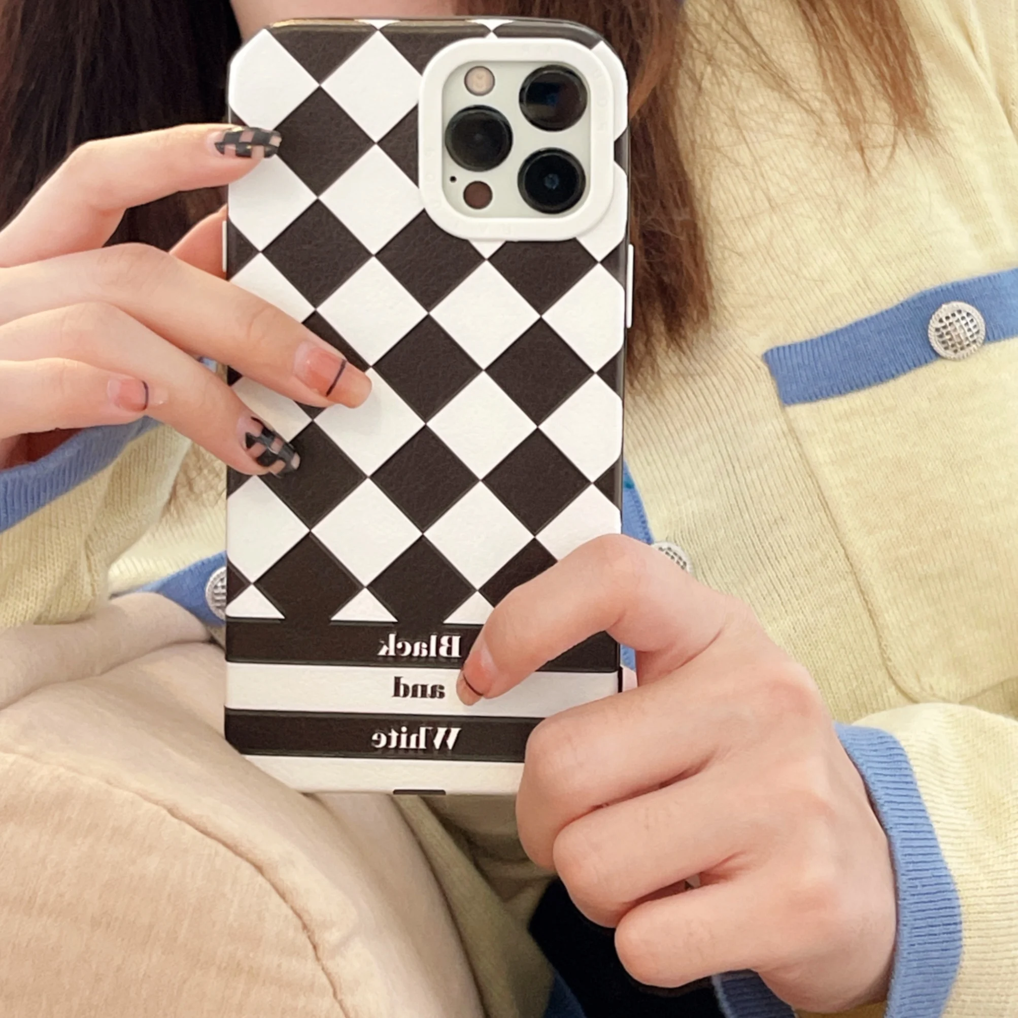 

Street Trend Case for Iphone 13pro 12ProMax 11ProMax Black and White Trend Phone Case PU Leather Soft Shell for IPhone 78Plus