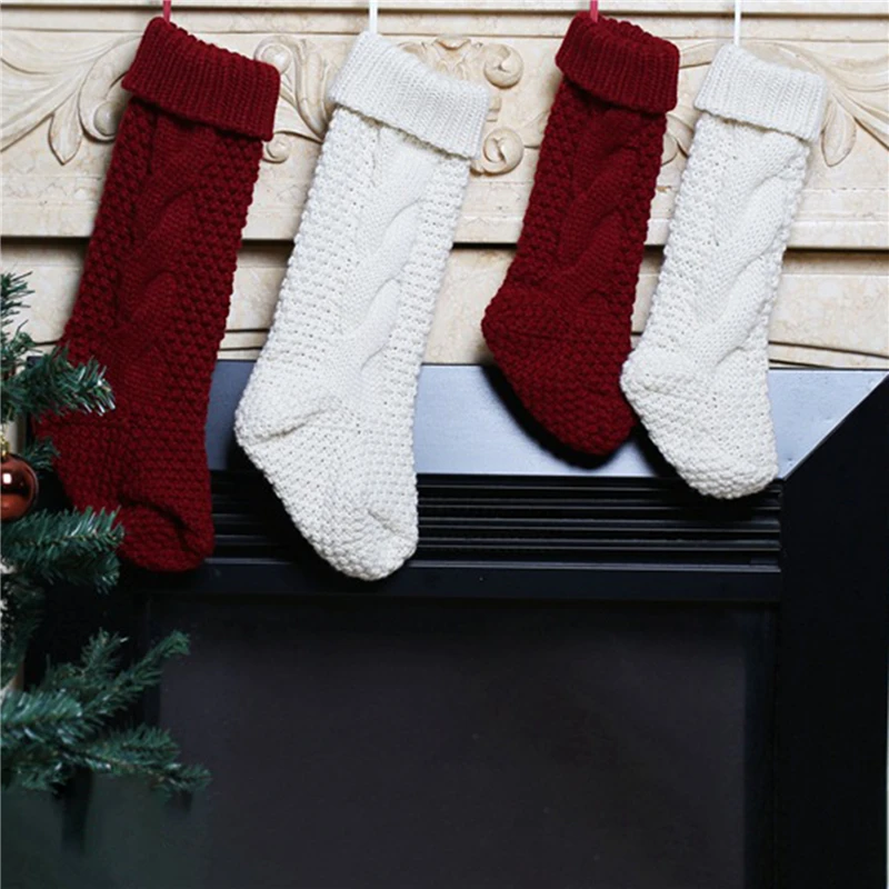 

1 шт. рождественские чулки для подарков вязаные носки рождественский Прекрасный Подарочный пакет для детей камин Рождественская елка Висит...