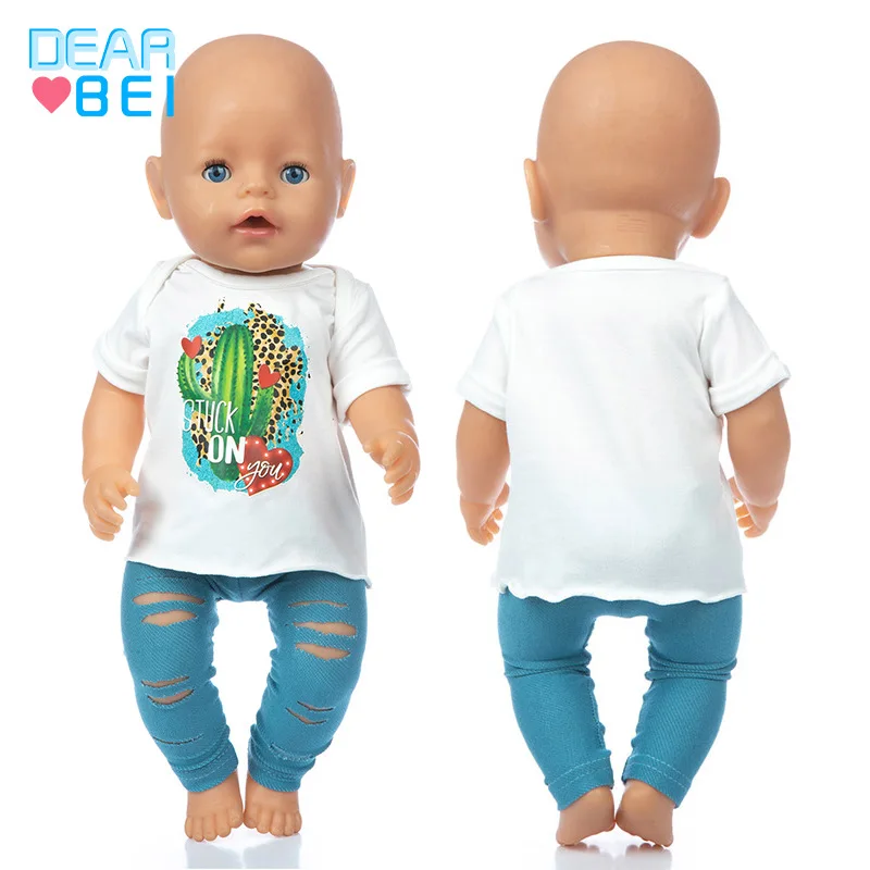 

2020 Hot Sale Baby New Born Fit 18 inch 43cm Doll Clothes Accessories Cactus White Ripped Pants Clothes For Baby Birthday Gift