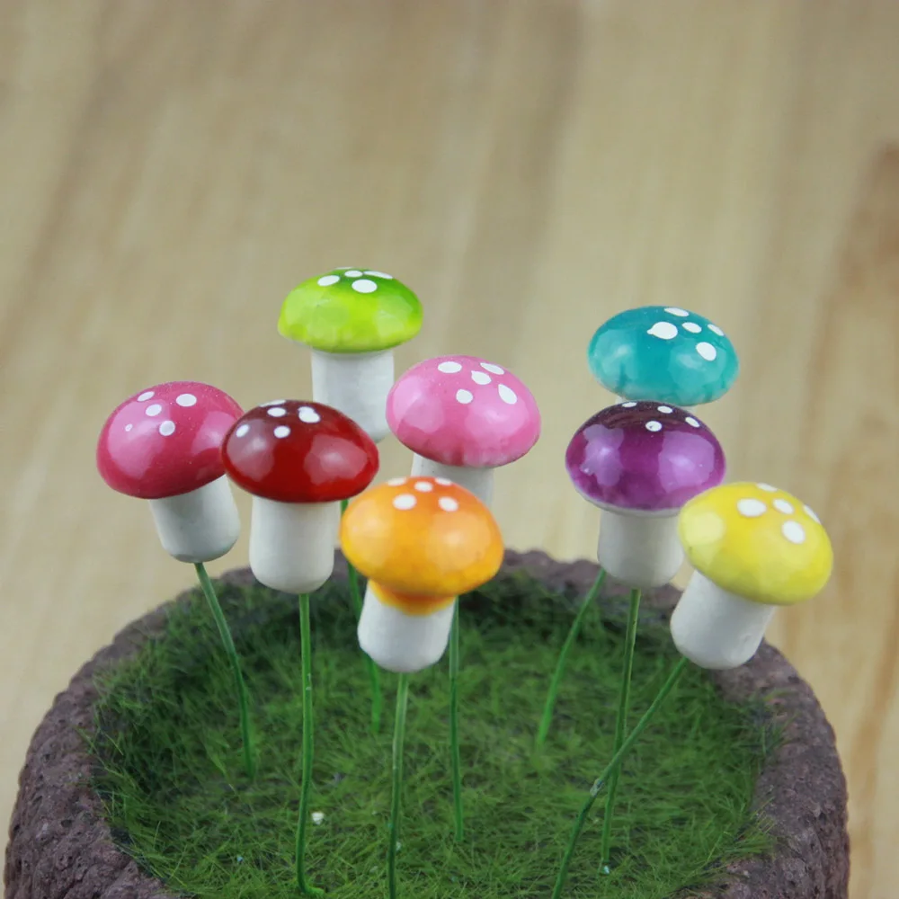 

10 Pcs/Set Mushroom Figurines Mini Micro Landscape Fairy Garden Decor Decoration Kawaii Cartoon Color Random