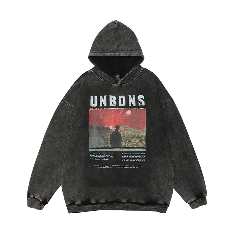 

Letter Print Retro Washed Autumn Hooded Hoodies for Men and Women Streetwear Harajuku Oversize Loose Casual Mens Sweatshirt