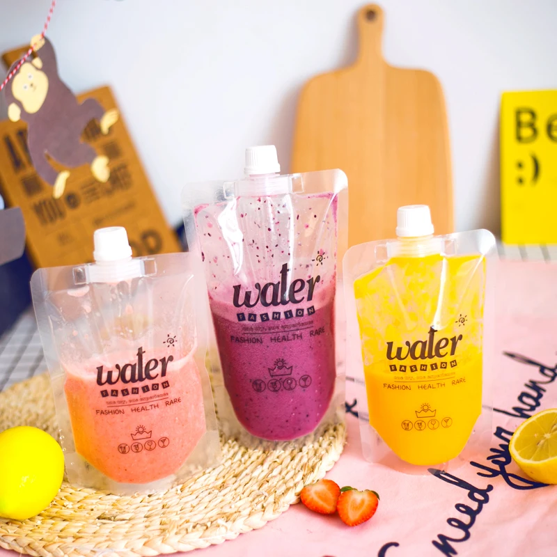 

100Pcs, 11*17cm(300ml) Stand-up Plastic Drink Packaging Bag Spout Pouch for Beverage Liquid Juice Milk Coffee,Cute Water Bag