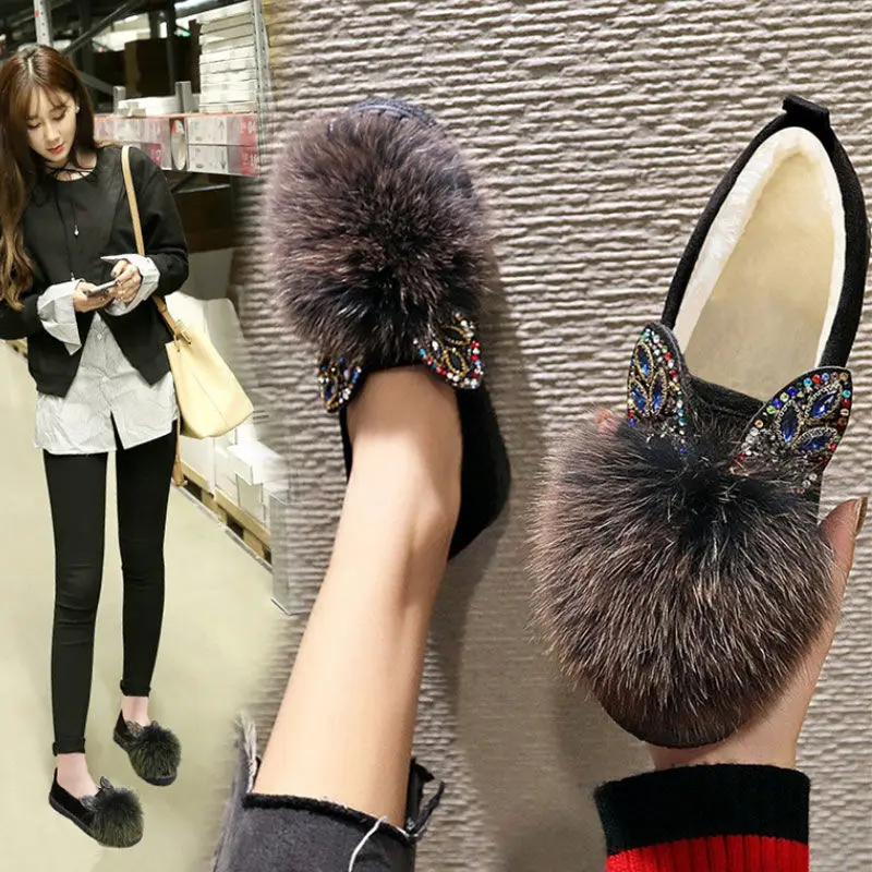 

Зимние теплые модные женские туфли на плоской подошве, плюшевые женские зимние туфли с круглым носком и кирпичной кладкой, женские повседне...