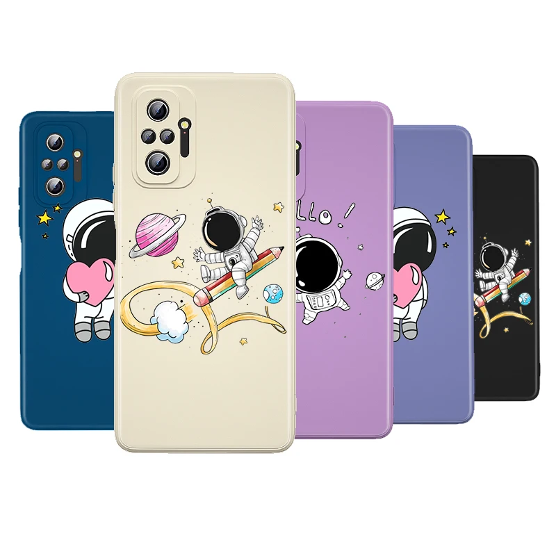 

Cartoon Astronaut Liquid Silicone Soft Cover For Xiaomi Redmi Note 10 10T 9 9T 8T 9S 8 7 Pro Max Phone Case