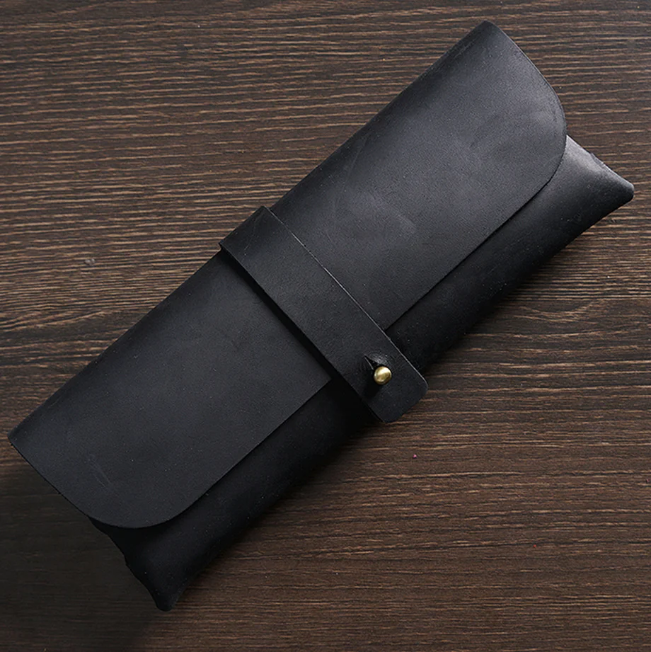 100% Leather Pencil Case Men's Retro Pen Bag Student Large-capacity Stationery Storage Cowhide Glasses Box Wholesale | Канцтовары