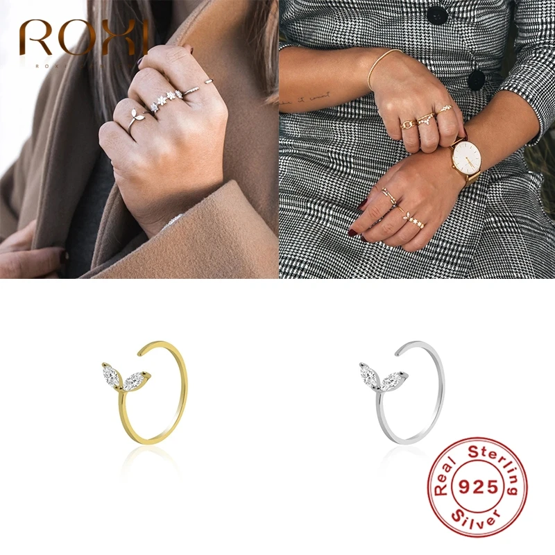 ROXI Cute Horse Eye листовой Циркон простые женские открытые кольца для женщин 100% 925 пробы