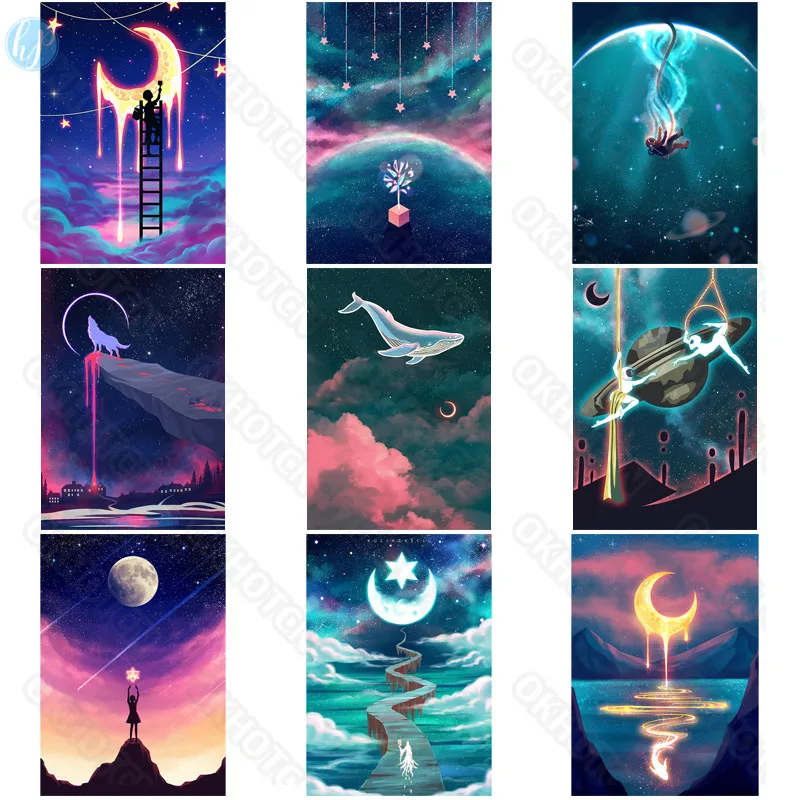 

Moon Alien Diy Diamond Painted Circular Drill Square Diamond Art Cross Stitch Painting Modern Living Room Bedroom Decoration