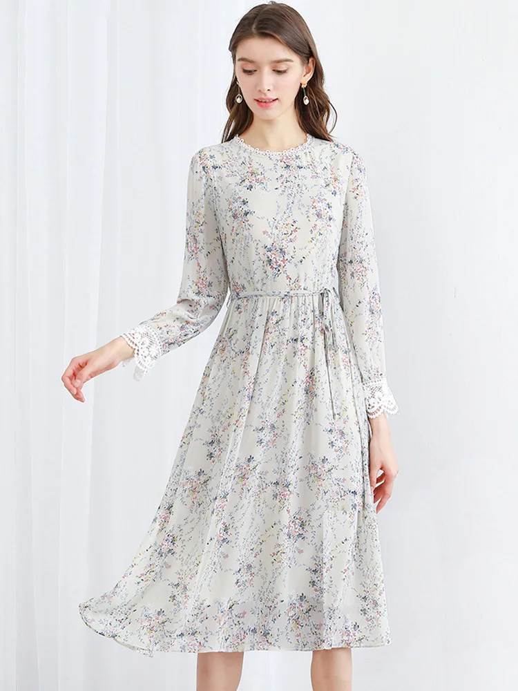 Женское шифоновое платье с поясом Only Plus весеннее элегантное облегающее