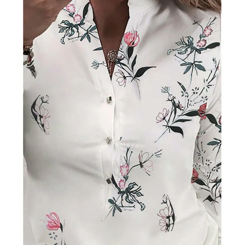 

Fashion Autumn Women Shirts Boho Blouses Long Sleeve Turn-down Collar Printed Blouses Top
