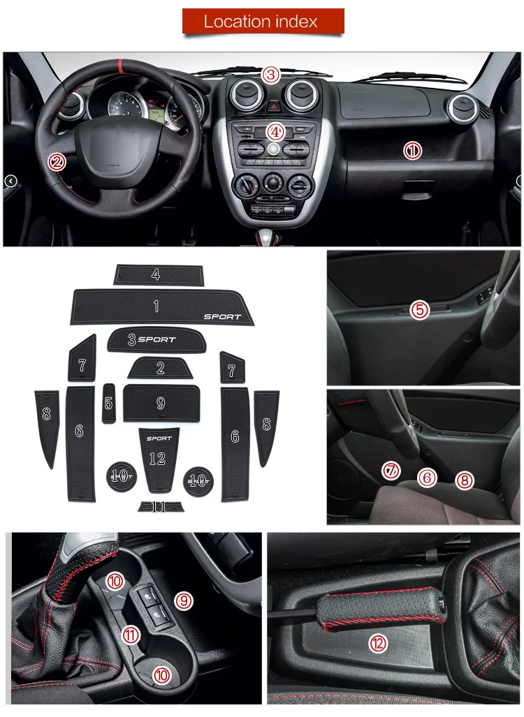 smabee Gate slot pad Interior Door Pad/Cup for LADA granta GRANTA SPORT Non-slip mats red/white pvc 16pcs |