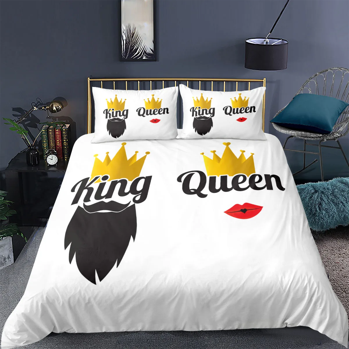 

3D Luxury Golden Crown Bedding Sets Double Bed Linen For Home Cartoon Duvet Cover 200x220 For Adults Bed Sets