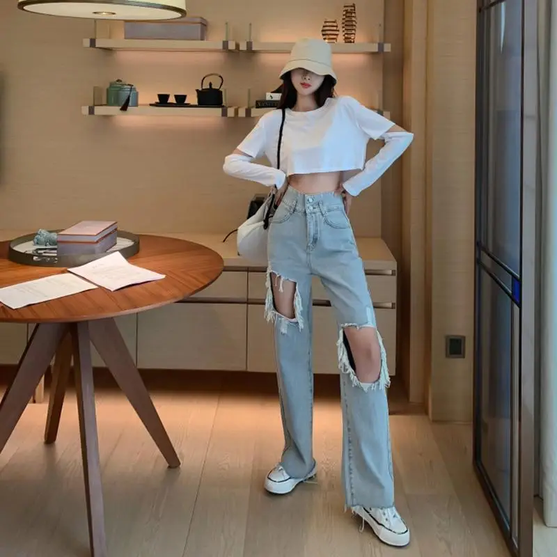 

Women's loose straight mop pants 2021 new high waist slim drop wide leg pants