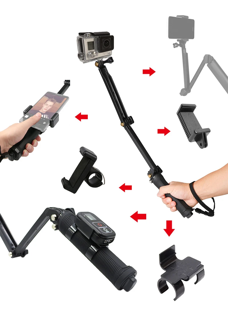 3 способа селфи палка Ручка водонепроницаемый монопод штатив подставка для GoPro Hero 8 7 6 5 4 Yi 4K Sjcam Eken DJI Osmo для Go Pro аксессуар