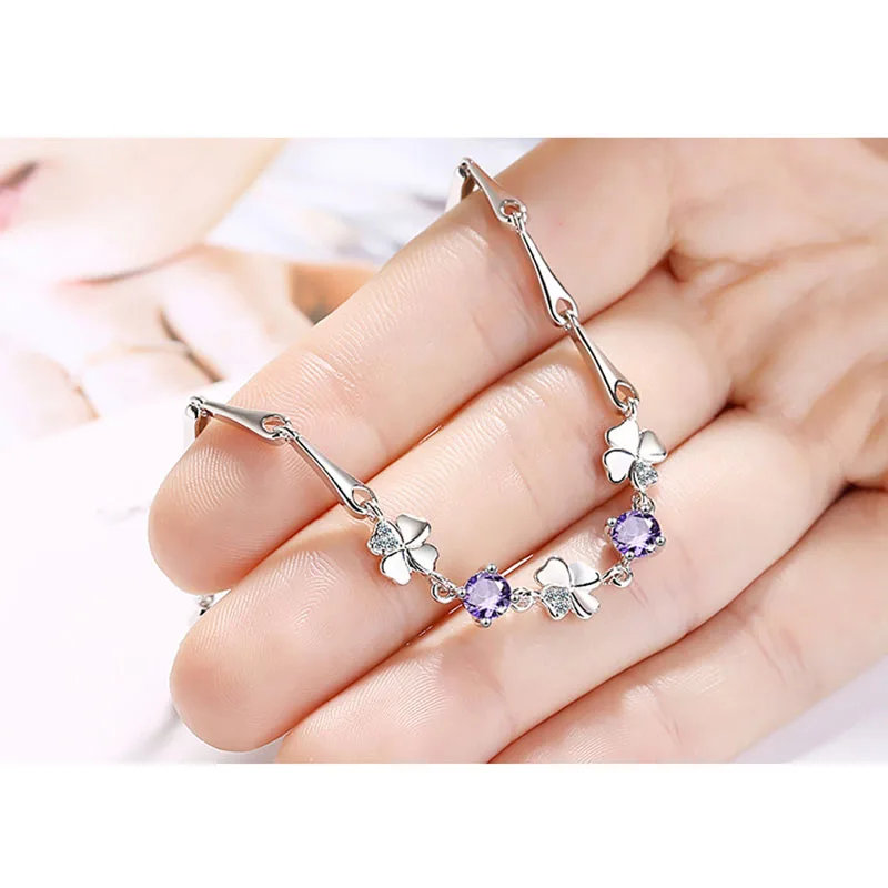 Женские браслеты с кристаллами MEETSOFT модные серебристые маленьким клевером