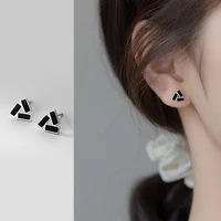 genuine 925 sterling silver black geometric stud earrings for women men unisex