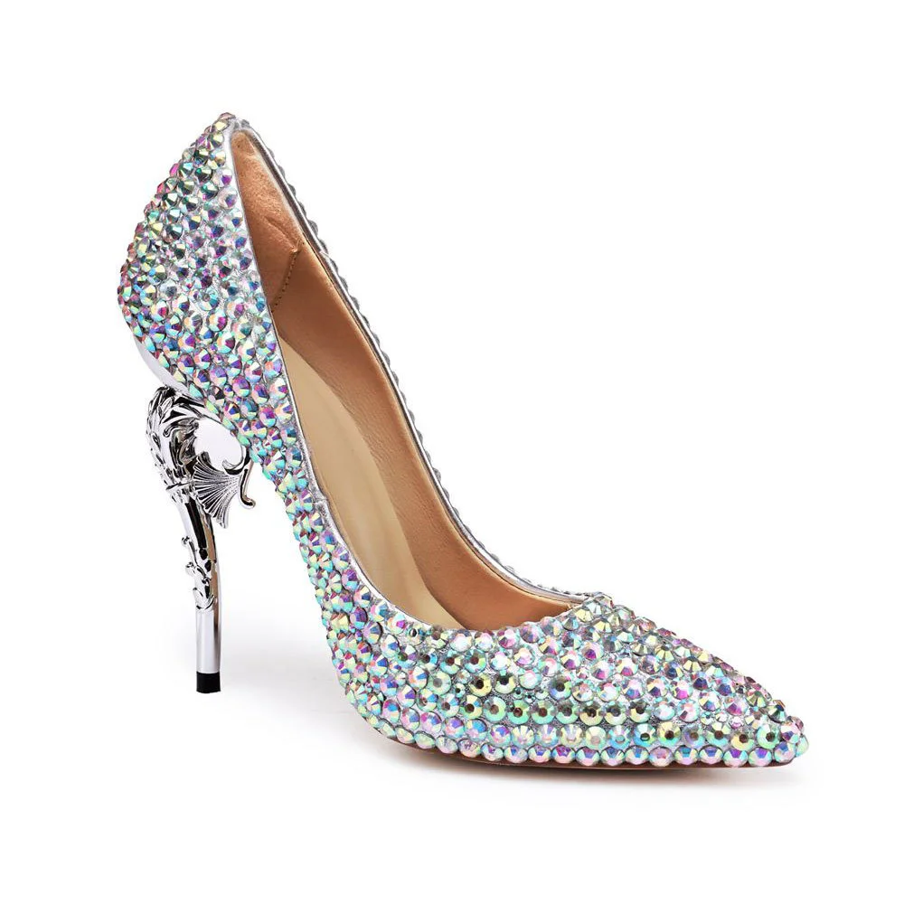 

For Pumps Brides Strange Heels Pointed Toe Handmade Wedding High-heeled Ladies Shoe Diamond Shallow Bridal Shoes
