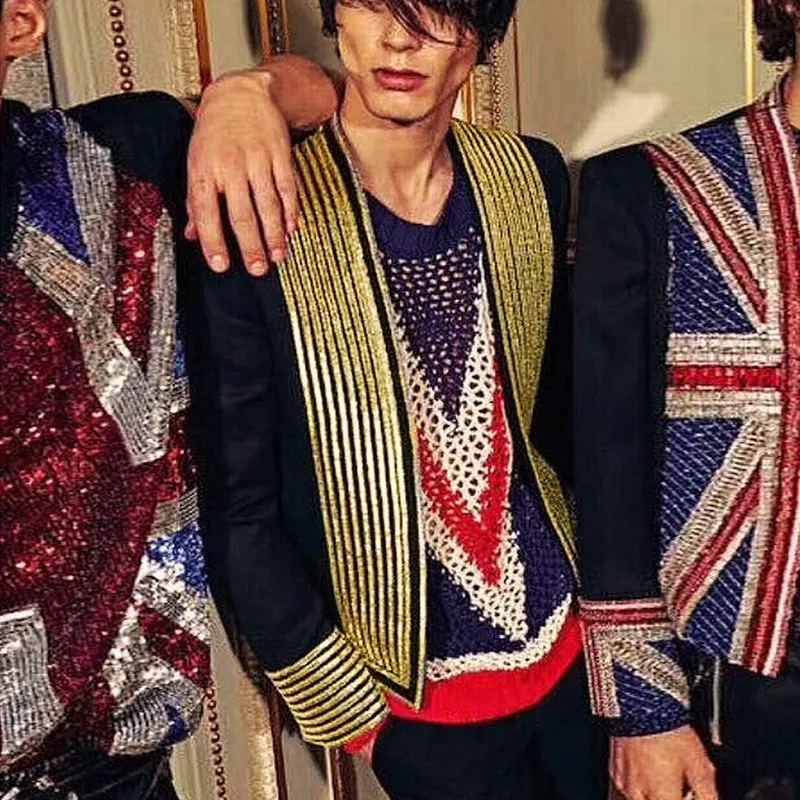 Европейский панк одежда для ночного шоу золотой обод Мужской Блейзер осень новая