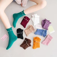 spring and autumn new socks female japanese cute wooden ear pearl personality cotton socks comfortable socks japanese fashion
