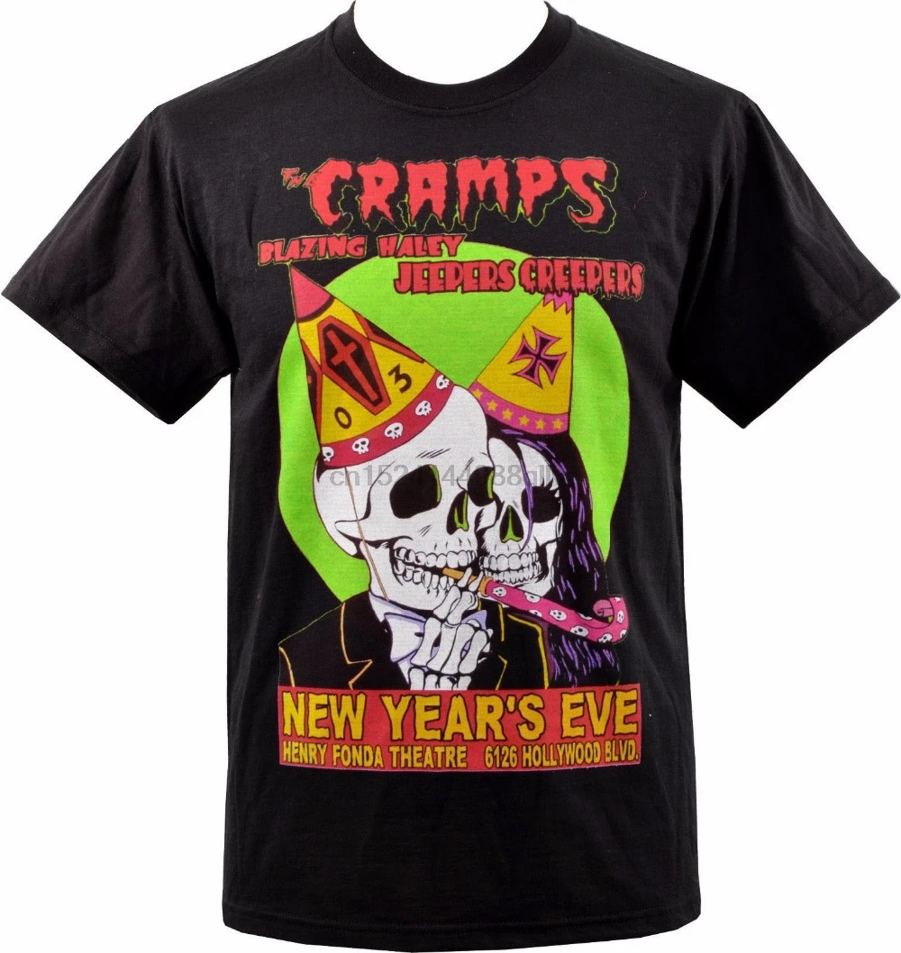 Мужская черная футболка Cramps Nye Gig Flyer Psychobilly Garage Skull Skeleton s 3Xl Новая модная с коротким