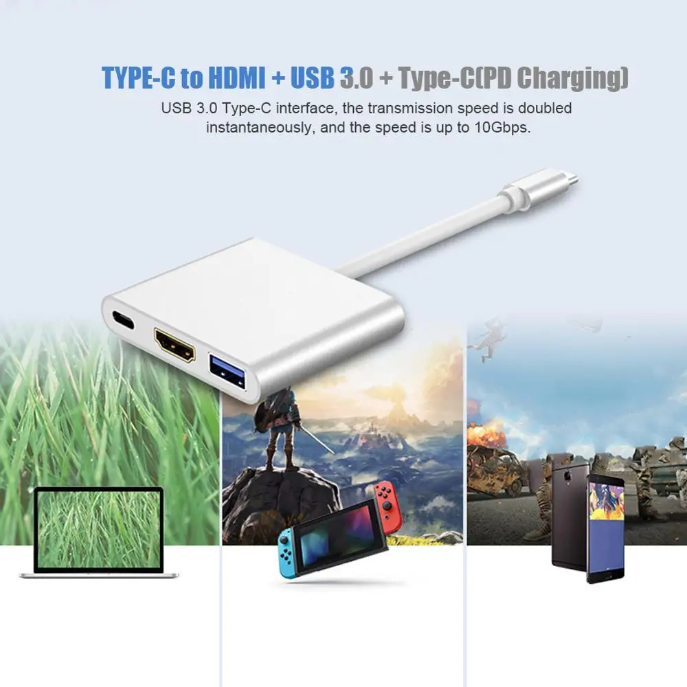 USB 3 1 Type C на HDMI USB3.0 переходник с внутренней резьбой PD мощность зарядки в