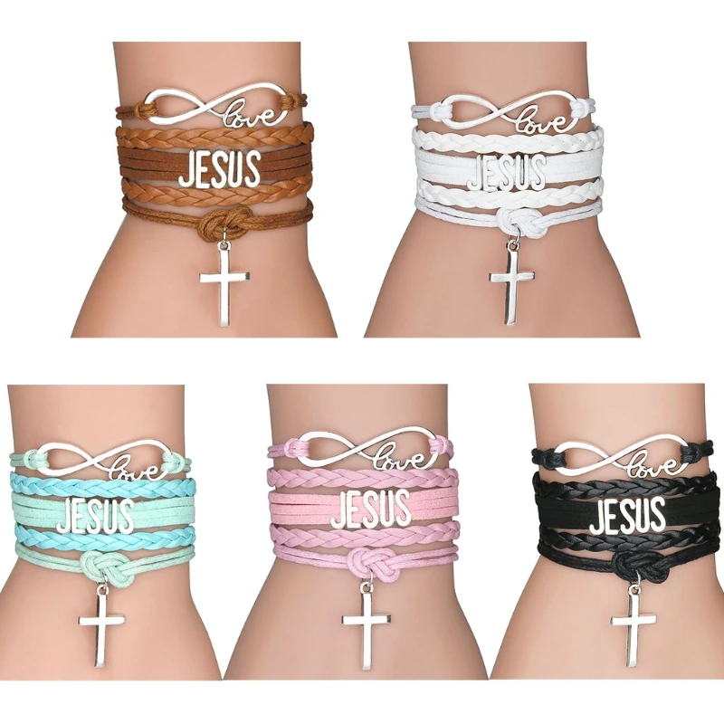 

2022 Jesus Braided Bracelets Multilayer Wrap Religious Cross Ornaments Birthday Gift Valentine's Day Festival Present Jewelry