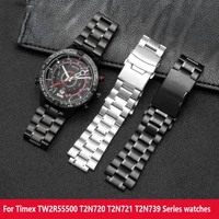 for timex tw2r55500 t2n720 t2n721 t2n739 watches band stainless steel 2416mm lug end watchband black silver accessories