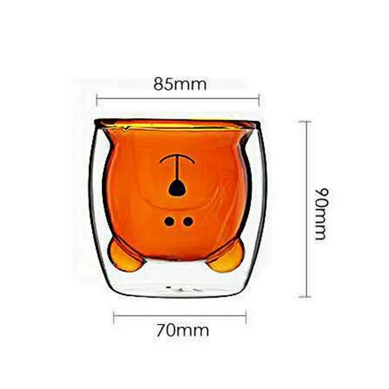 

Transparent Bear Glass Children's Breakfast Milk Mug Office Coffee Cup Household Juice Cups Double Layer Heat Resistant Tea Cup