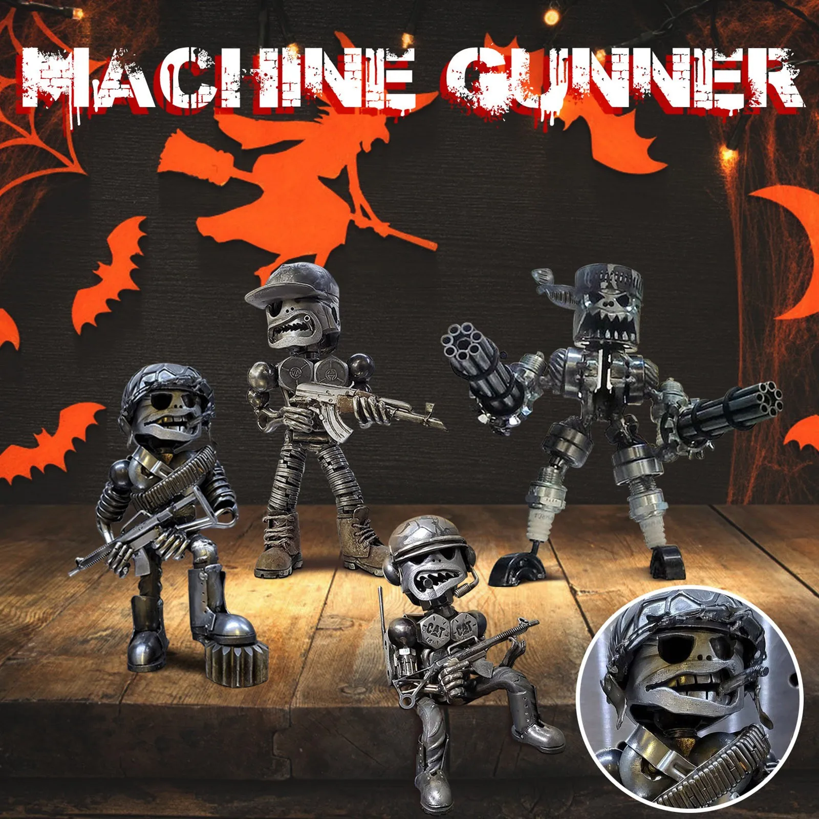 

Machine Gun Robot Soldier Statue Captain of The Machine Gunner Signal Solder Cool Ornaments Figurines Miniatures Home Decoration