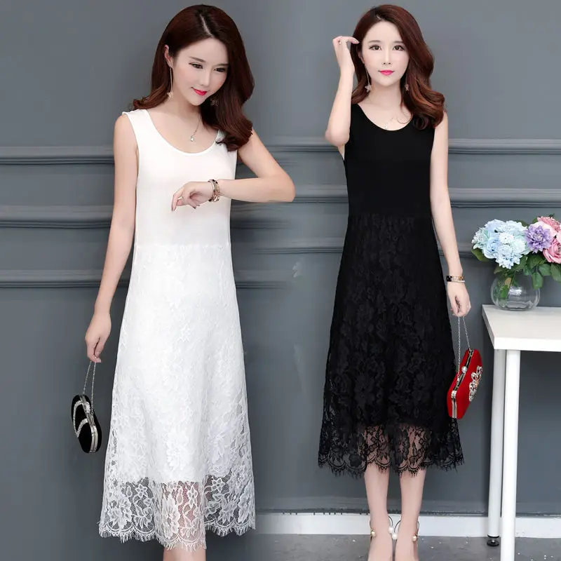 

2023 Summer Embroidered Vintage Elegant Sleeveless Lace Vest Dress Women Long Dresses Vestido De Mujer Femme Robe X90