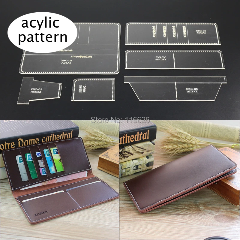 DIY leather craft long folded card holder wallet acylic pattern stencil transparent template set | Дом и сад