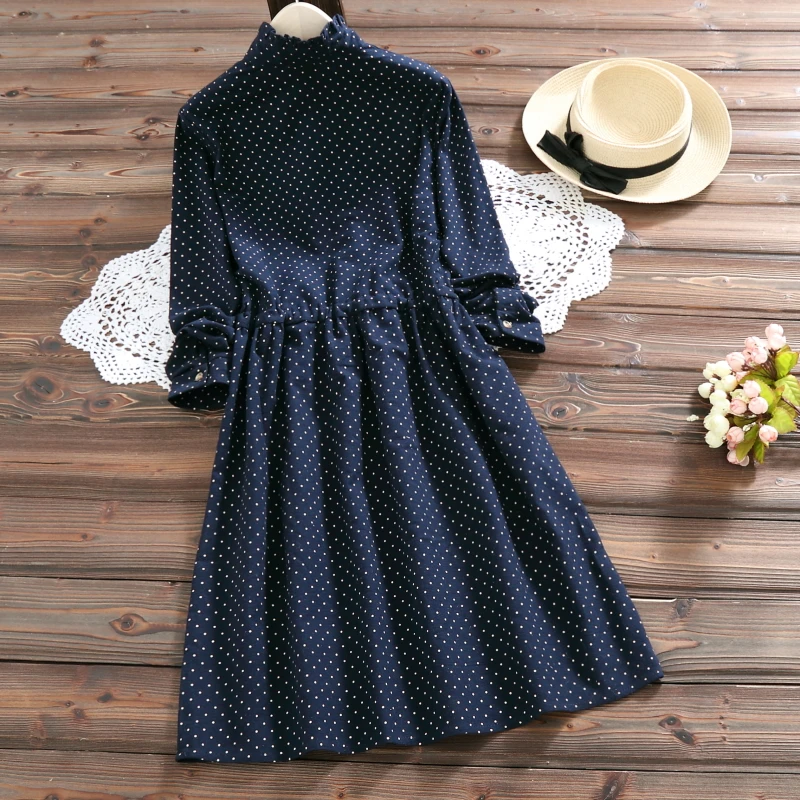 Женское винтажное платье в горошек элегантное хлопковое мини серого синего