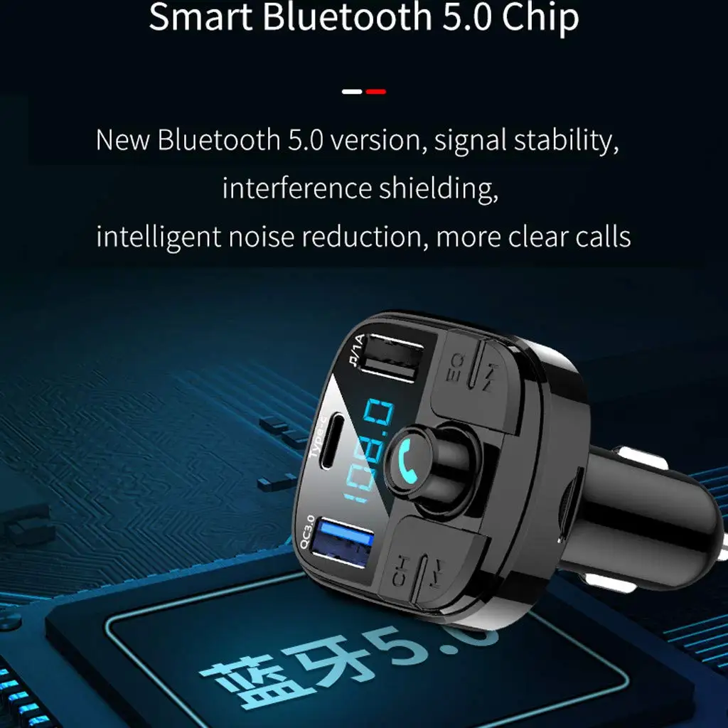 Fm передатчик MP3 Bluetooth 5 0 Автомобильный плеер двойной USB QC3.0 Type C Handsfree держатель для