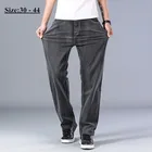 Мужские летние тонкие джинсы, классические свободные прямые джинсовые брюки, эластичные повседневные брюки из денима серого цвета, большие размеры 40 42 44