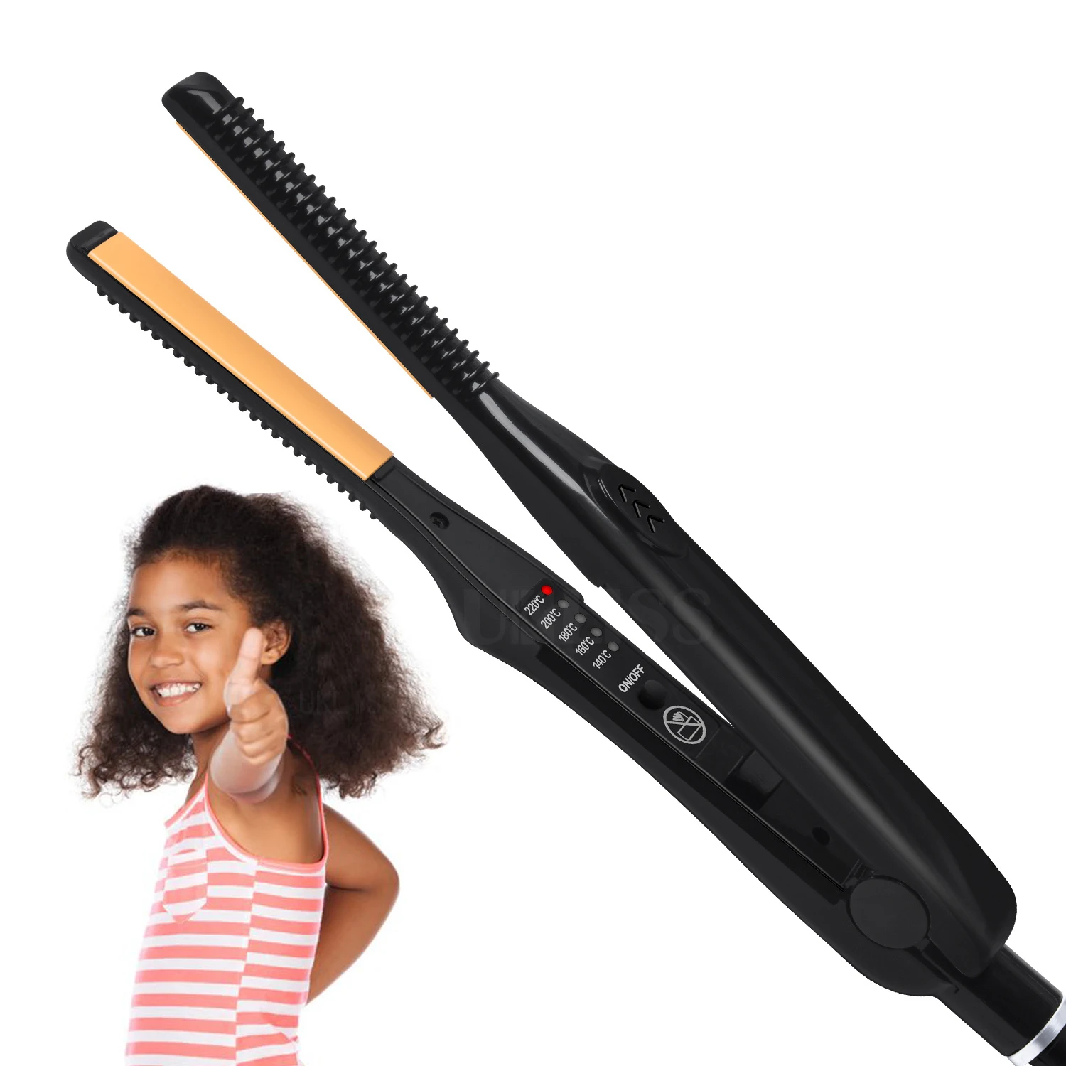 Flat Iron Hair Straightener & Professional Styler  Smoothing Iron Hot Comb Curling Brush 2 in 1 Men Beard Straightening Iron