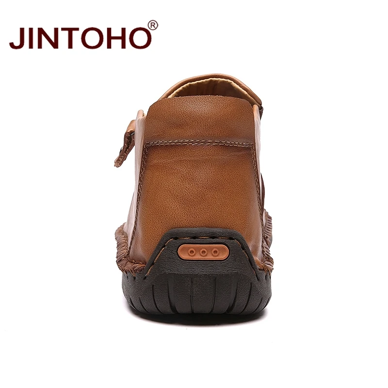 Мужские зимние ботинки JINTOHO из натуральной кожи модные мужские кожаные ботильоны