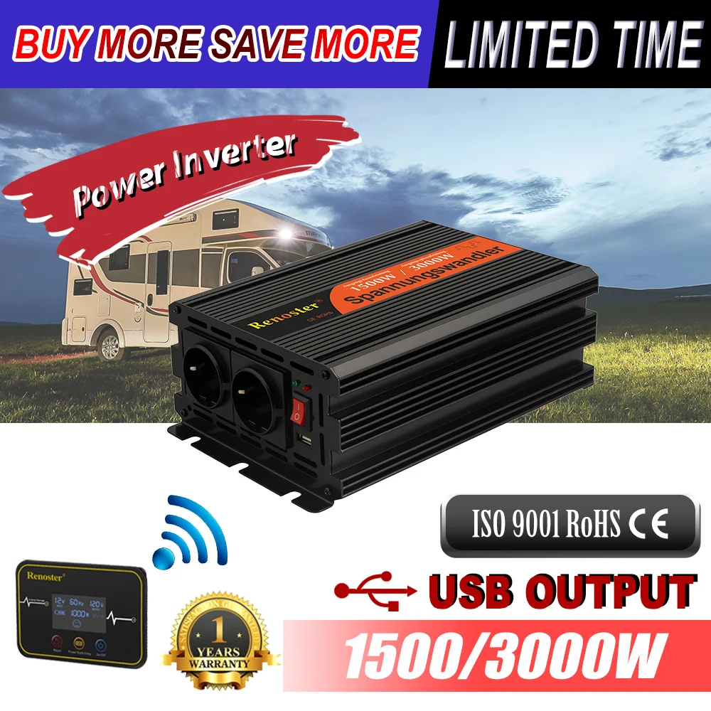 Модифицированный синусоидный инвертор DC 12v к переменному току 220v 1500/3000W