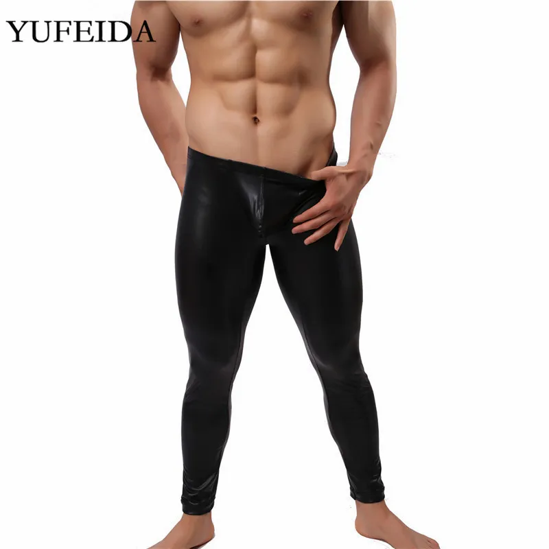 Мужские брюки длинные из искусственной кожи облегающие леггинсы с эффектом
