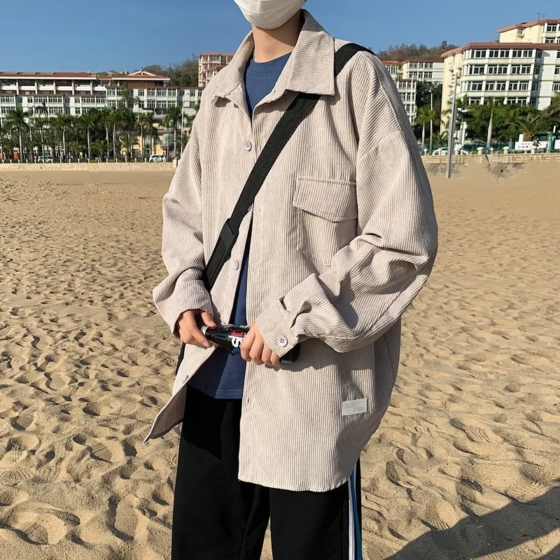 

Corduroy Jackets Men Vintage Loose Casual Harajuku Pocket Chic All-match Spring Outwear Mens Clothing Korean Fashion New Simple