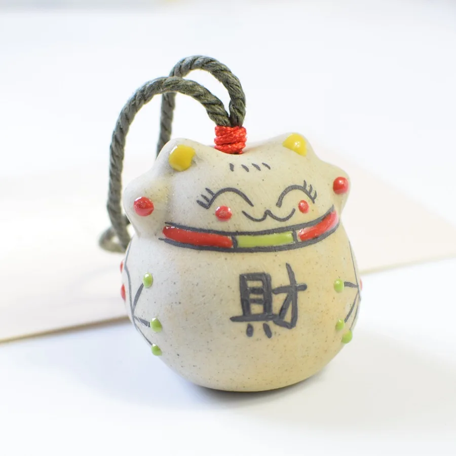 Lucky Cat Bell Wind Chimes Pendant Home Decoration Ornament Crafts Japanese Style Ceramic Frosted Chinese | Дом и сад