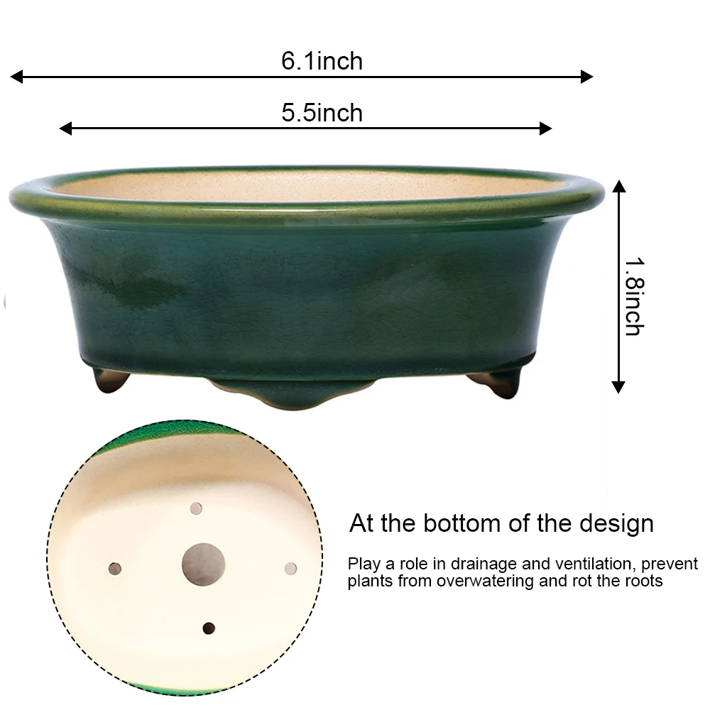 

1PC High Quality Oval Self-absorption Chinese Yixing Mame Bonsai Pot Blue Glazed with Drainage Hole Breathable 18.3*13.2*6cm