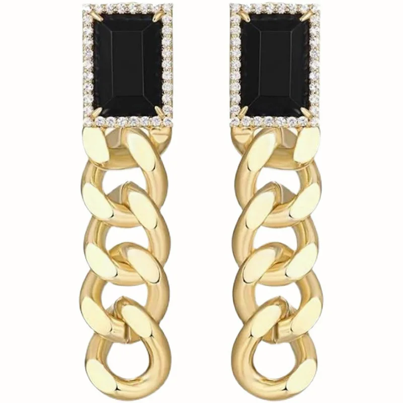 

Cold Wind Black Zircon Chain Metal Earrings Women Korean Style All-Match Simple Graceful Fashionable Ear Studs Earrings
