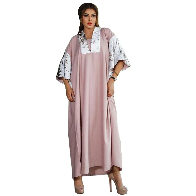 2021 Middle East cross-border Muslim women's two-tone sequined dress Muslim Eid clothing