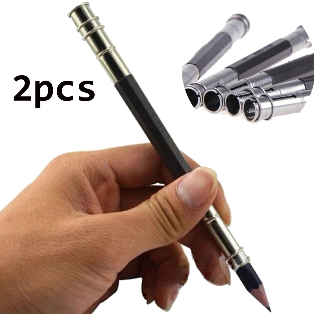 

2 PCS Drawing Pencil Extender Device Lengthened Carbon Rods Clip Lengthening Bar Pencil Sketch Art Office School Accessories