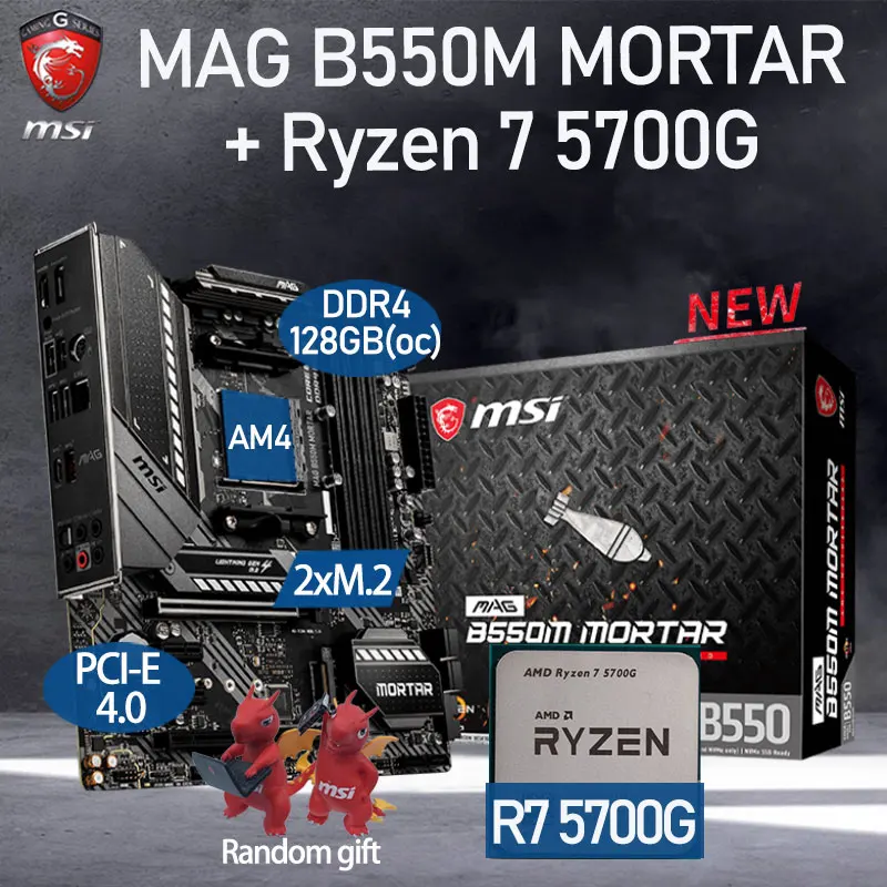 

Motherboard Set MSI MAG B550M MORTAR + AMD Kit Ryzen 7 5700G Combo DDR4 128Gb M.2 PCI-E 4.0 B550 Placa-mãe AM4 Desktop AMD B550