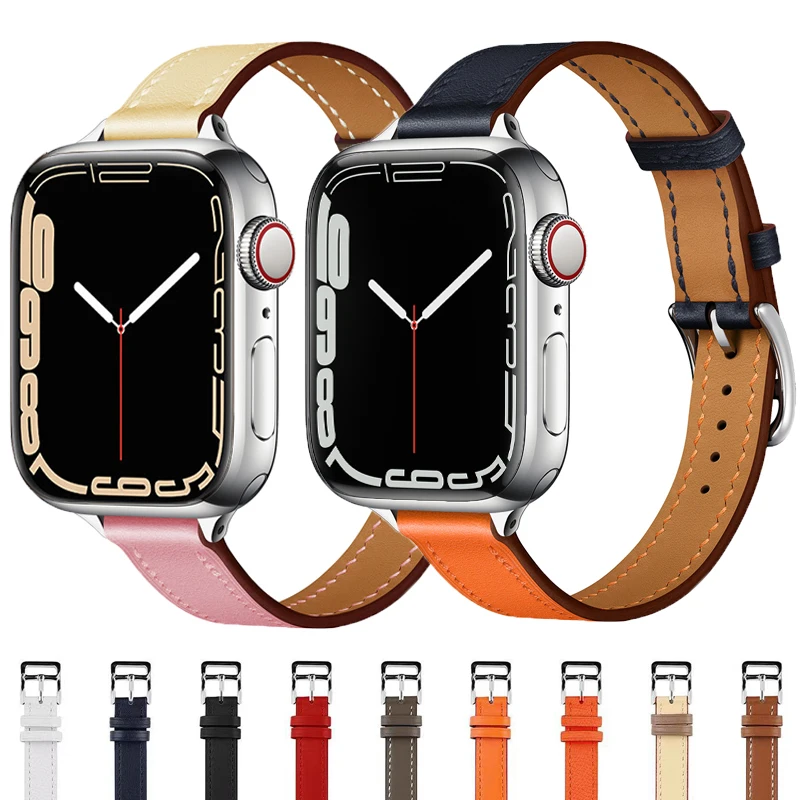 

Slim Genuine Cow Leather loop for Apple Watch band 44MM 38MM 42MM 40MM Bracelet Belt for iWatch series 5 SE 6 7 45mm 41mm Strap