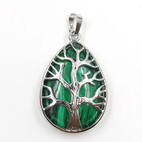 fysl silver plated tree of life water drop malachite stone pendant lapis lazuli charm jewelry